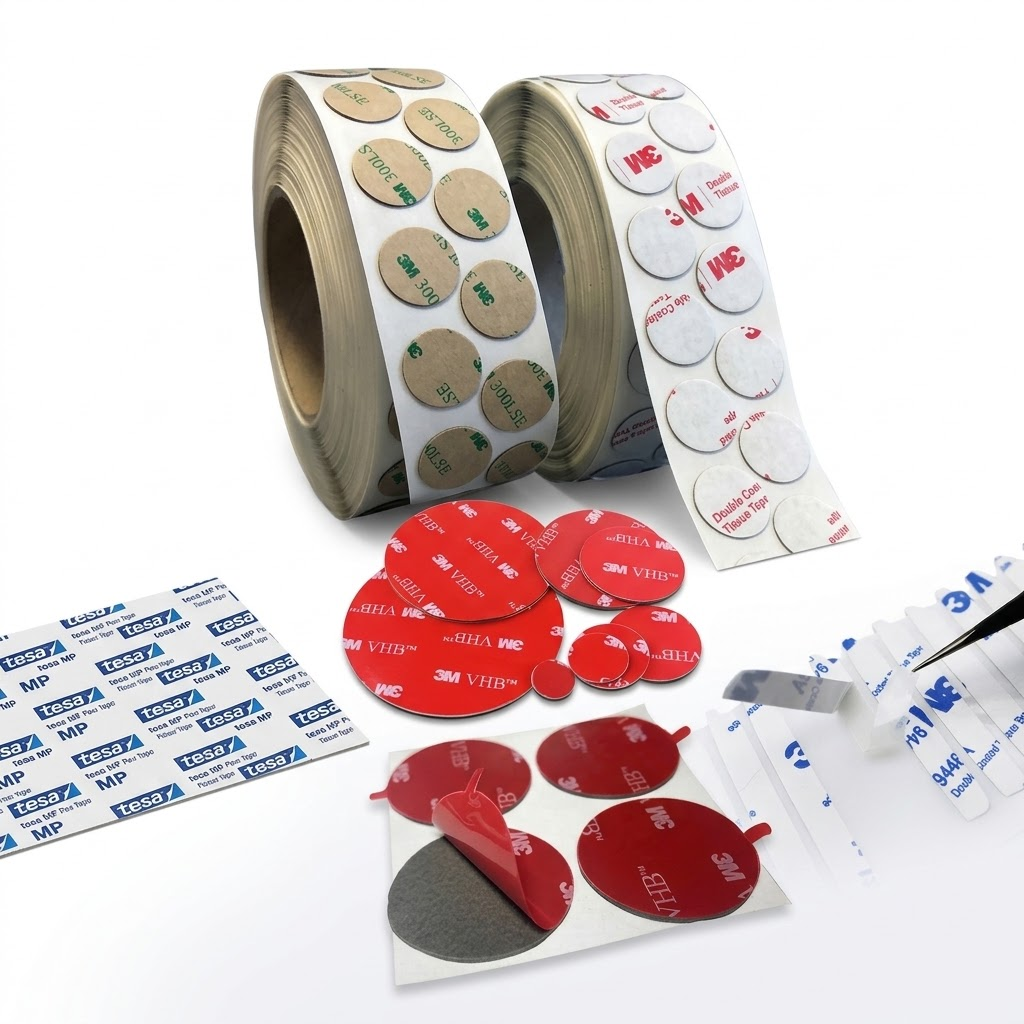 Custom standalone die-cut 3M adhesive transfer tape and VHB foam shapes with kiss-cut liners